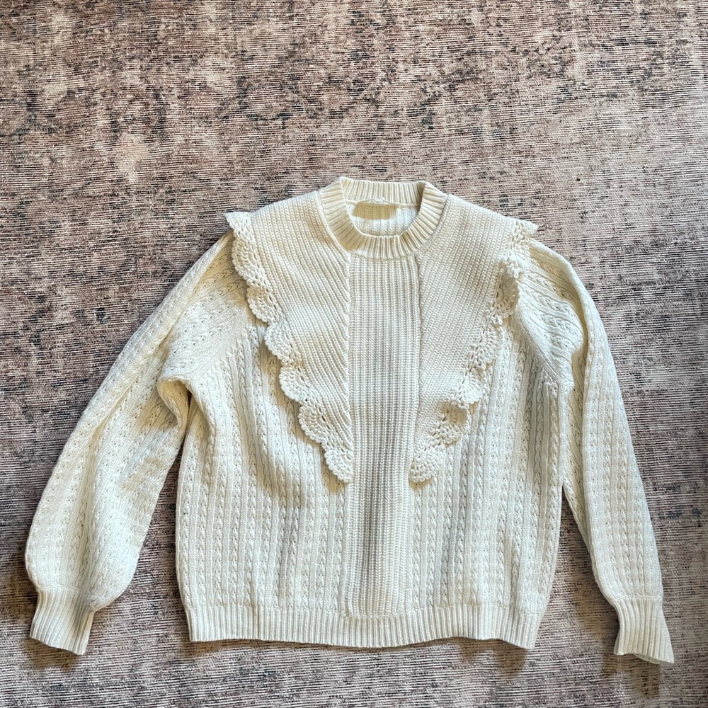 Sezane knit Cream Sweater jumper with crochet Lace Detail